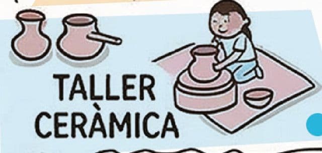 Il·lustració d’atuells de ceràmica i un infant al torn